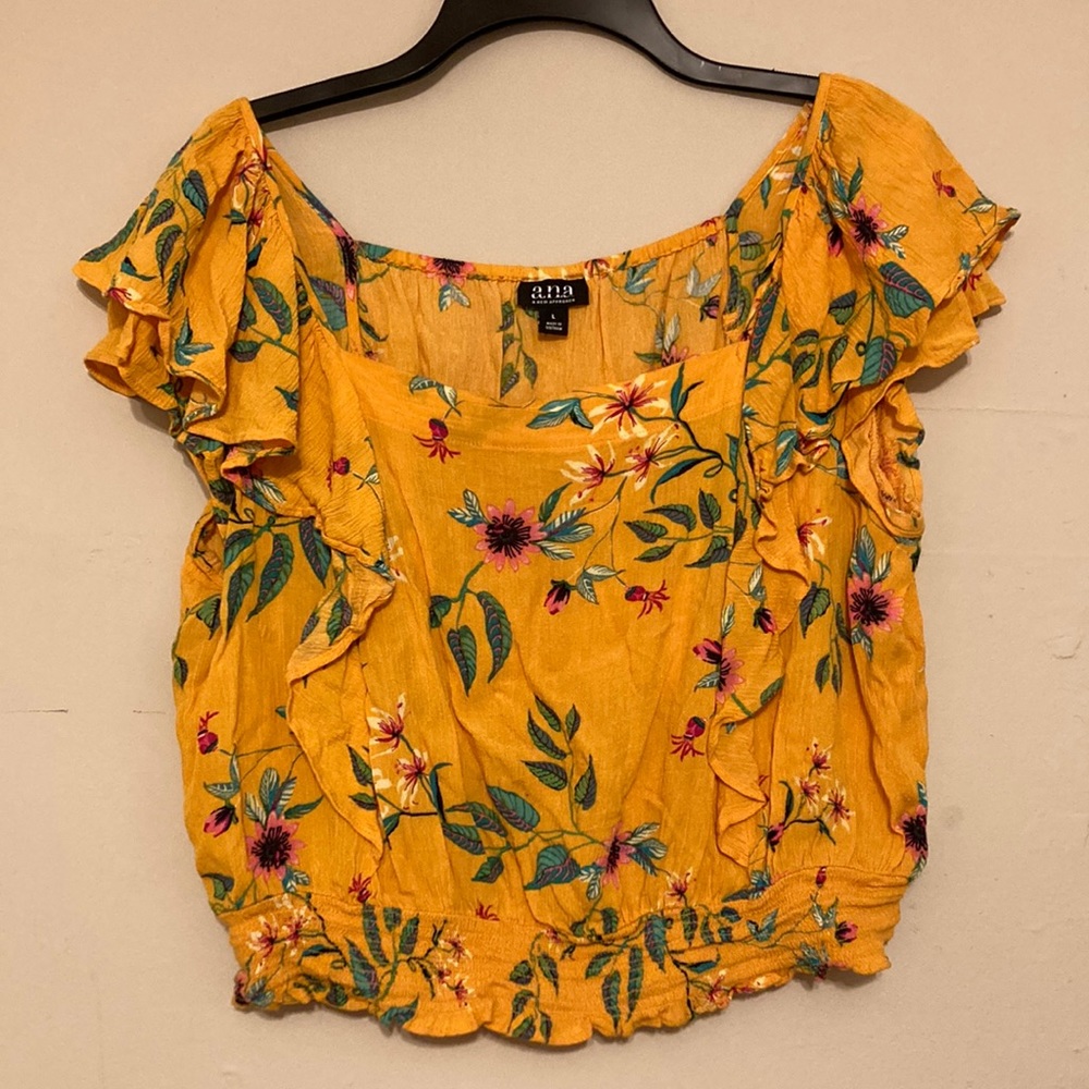 L golden yellow floral crop top